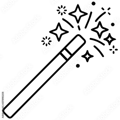 Magic wand tool outline icon with fairy tale illustration creative enchantment software selection