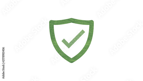 Green shield icon with checkmark symbol for security, protection, guarantee, approval, and safety concept isolated on white background.