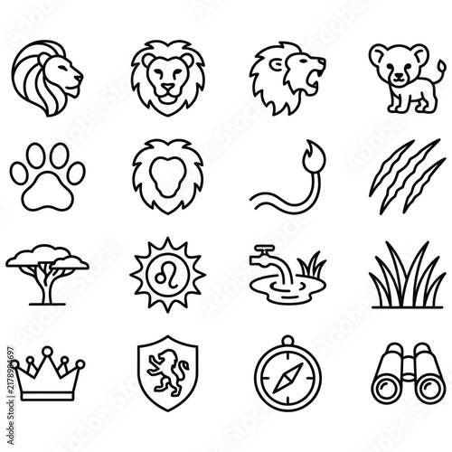 Lion and Safari Animal Icon Set Vector Illustration