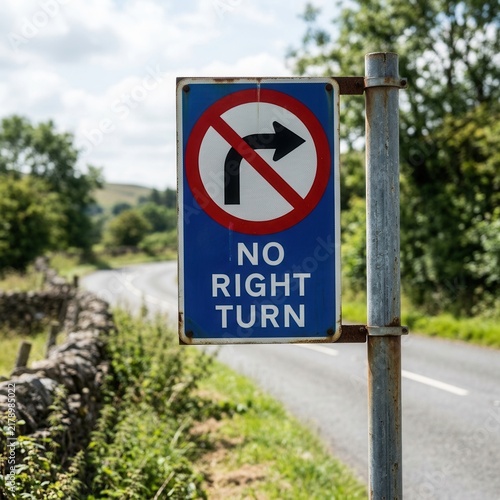 No Right Turn Road Sign In Rural Countryside Setting