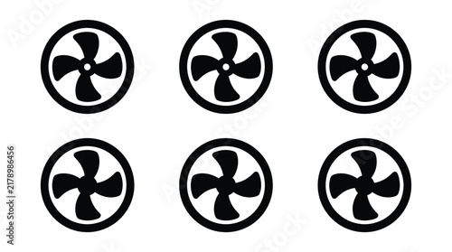 Circular fan blade silhouettes arranged in a repeating pattern on a white background