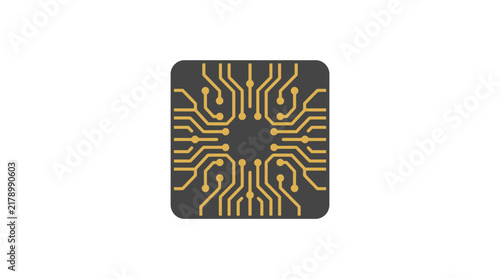 Abstract Golden Technology Circuit Board Icon for Processor and Data Network