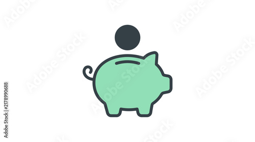 Minimalist green piggy bank with coin for financial saving concept vector illustration