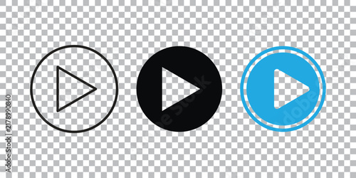 Play Icons Set with Halftone Shadows. Minimalist Design Elements, Vector Graphics for User Interface and Web