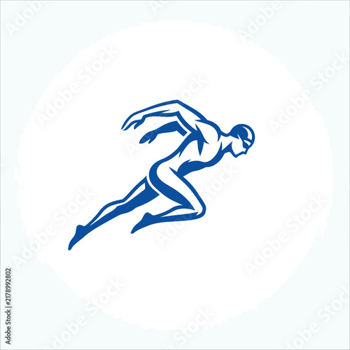 Dynamic Athletic Figure In Motion Captured With Bold Blue Lines Representing Speed And Strength