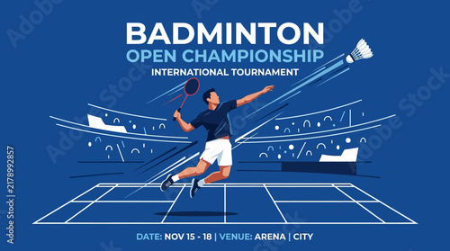 Dynamic Badminton Championship Action International Tournament Illustration