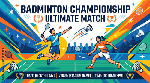 Dynamic Badminton Championship Ultimate Match Announcement Poster Design