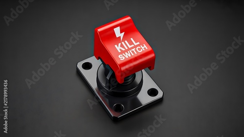 Obraz na płótnie Red kill switch emergency button on industrial control panel isolated against dark background