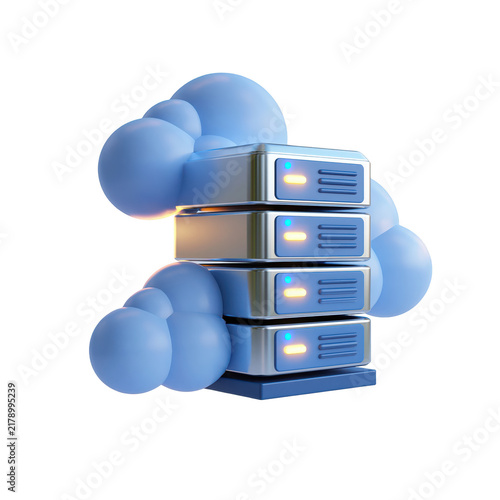 Plakat 3D cloud computing server rack icon for data storage and network infrastructure technology.