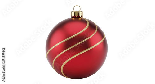 Red glossy christmas ornament with swirl design