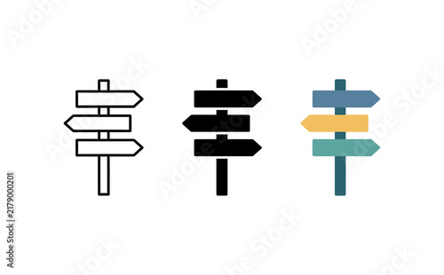 Quadro su tela Directional signpost icon vector set with multiple styles and colors