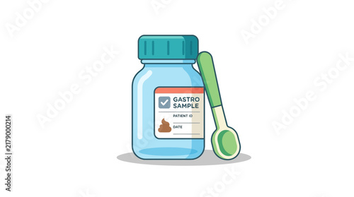 Medical Gastro Sample Jar with Spoon, Isolated Transparent Background