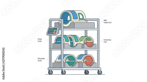 Medical MRI Coils on Cart, Isolated on Transparent Background