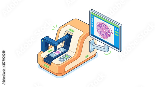 Medical Microscope Machine with Digital Screen Display on Transparent Background