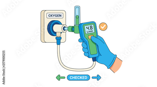Medical oxygen flow meter reading isolated on transparent background