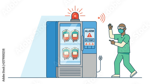 Medical professional alerts to malfunctioning blood bank refrigerator
