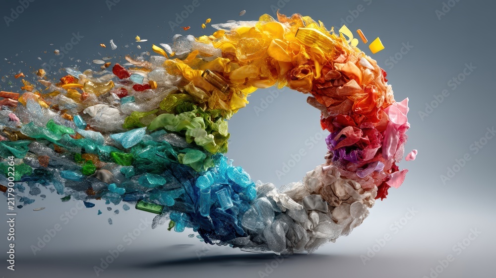 Obraz premium Abstract Colorful Recycled Plastic Waste Forming an Infinity Circle Symbol for Sustainability Concept