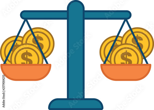 Balance Scale Weighing Gold Coins for Financial Stability Concept