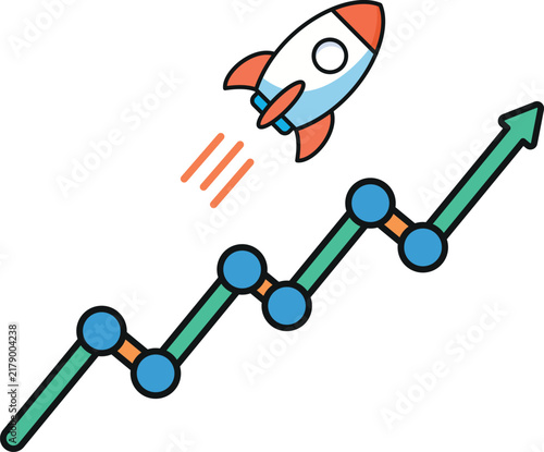 Rocket Launching Above Upward Financial Line Graph Concept