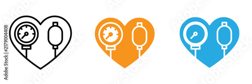 Medical heart icons set including blood pressure monitor and stethoscope