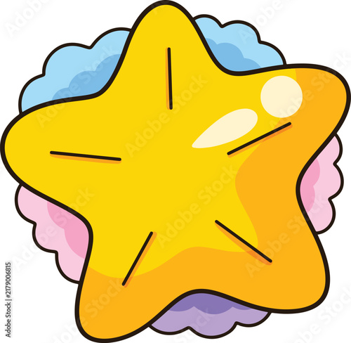 Cute Yellow Star Clipart Hand Drawn Golden Sparkle Fluffy Colorful Cloud Minimal Graphic Element