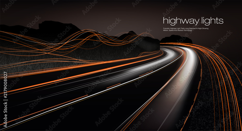 Obraz premium Futuristic Highway Light Trails Long Exposure At Night Showing Motion, Speed And Abstract Technology