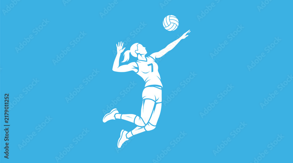 Fototapeta premium Athletic female volleyball player jumping high to hit the ball in this professional vector graphic illustration
