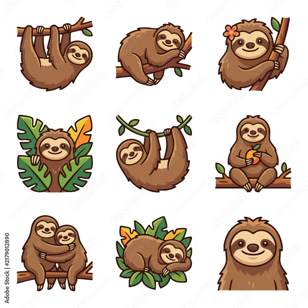Obraz premium Cute sloth illustrations collection animal cute cartoon character