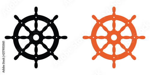 Steering Ship Wheel Symbol for Marine Navigation, Control, Sailing, Ocean Travel, Nautical Branding, Adventure