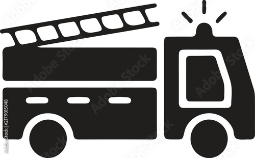 Fire truck icon with ladder and emergency light silhouette