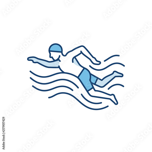Abstract Swimmer In Blue Waves Motion Graphics Design