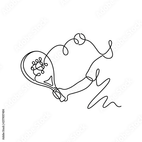 Abstract Tennis Ball And Racket Continuous Line Art Illustration Simple
