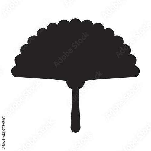 Black hand fan silhouette isolated on white background simple design element