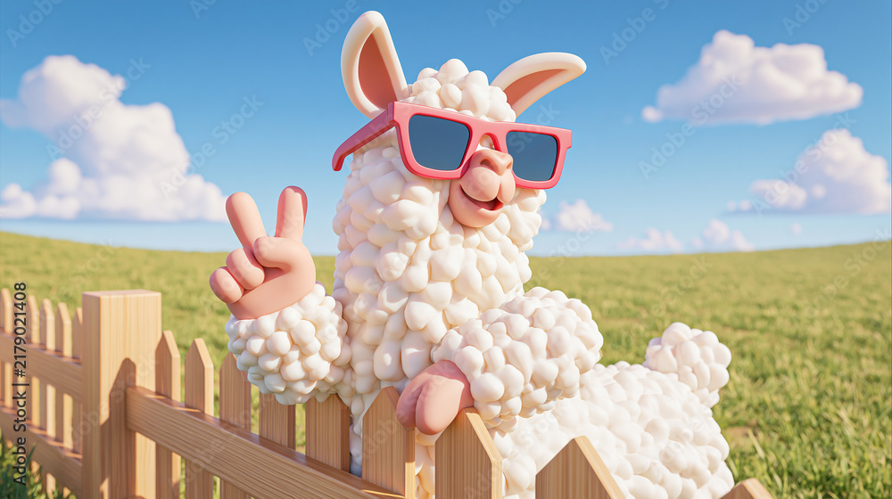 Fototapeta premium Playful Popcorn Llama Wearing Bright Red Sunglasses