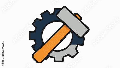 Industrial hammer and gear icon for repair service