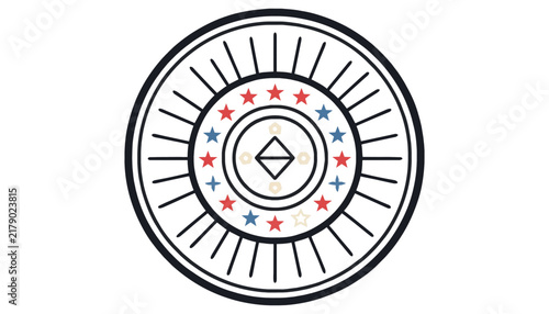 Patriotic circular emblem with stars and geometric lines