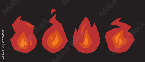 Set of fire flames, campfire flat cartoon style. Vector illustration.