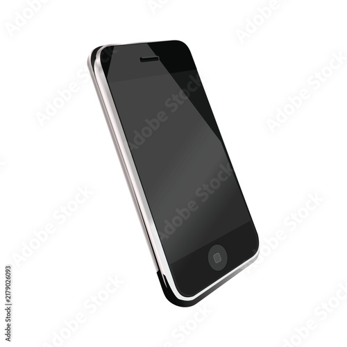 Obraz na plátně Smartphone with a glossy black screen on a white background