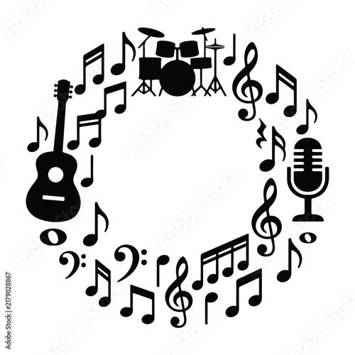 Musical Instruments and Notes Circular Frame Vector Border