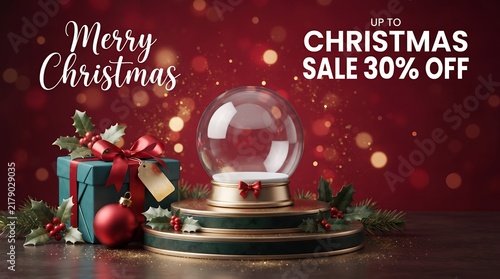 bokeh-lit crimson background, evoking a sense of luxury and seasonal promotion