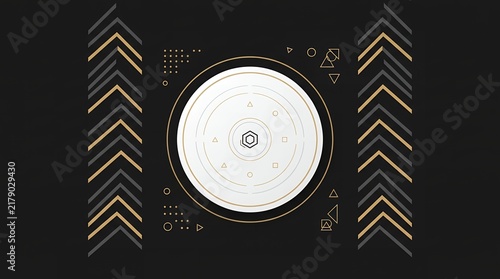 scattered gold and white geometric accents, conveying sophistication and modern design