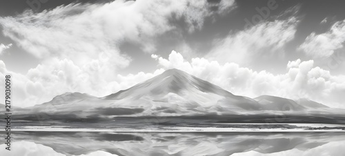 art of Mountain sky a black and white high contrast full body ,generative AI