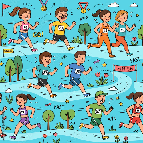 Joyful Children Competing in a Vibrant Outdoor Race Event