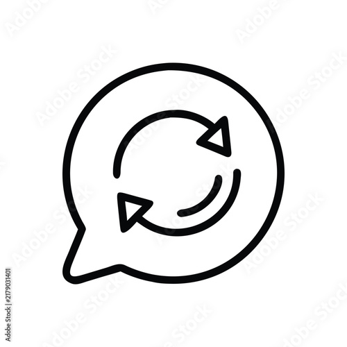 AI feedback loop icon with circular refresh arrows inside a speech bubble line art