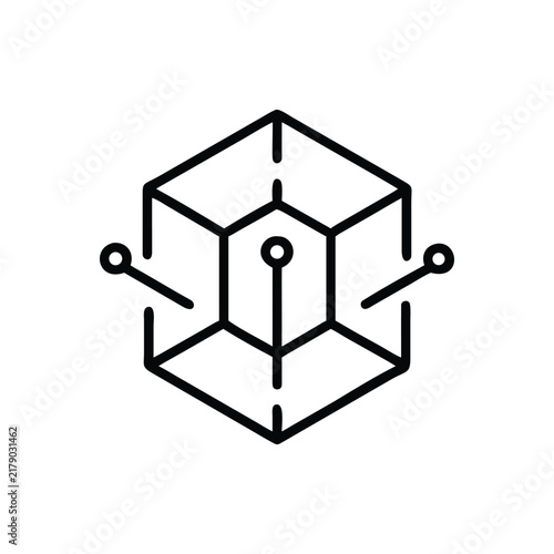 AI Framework Cube Icon, Machine Learning Structure Vector Outline Symbol