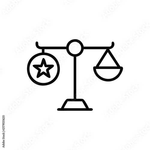 Balance scale icon with star symbol representing quality assessment and decision making