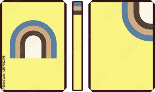Minimalist Graphic Book Layout Showcasing Abstract Rainbow Arches on Front Cover and Back Cover, with Spine Visible