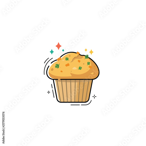 Delicious carrot muffin with fresh herbs and sparkling stars for bakery branding and healthy dessert themed projects
