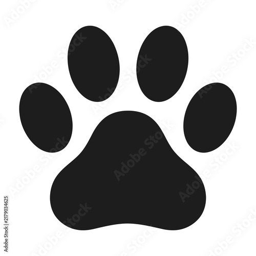 Black dog paw print silhouette isolated on white background simple icon