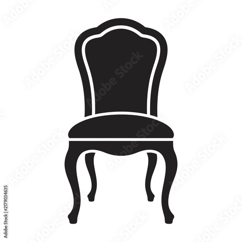 Black silhouette of a classic chair with curved legs and high backrest isolated on white
